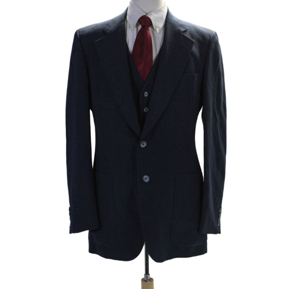Christian Dior Mens Two Button Wide Lapel Blazer Jacket Navy Blue Size 42
